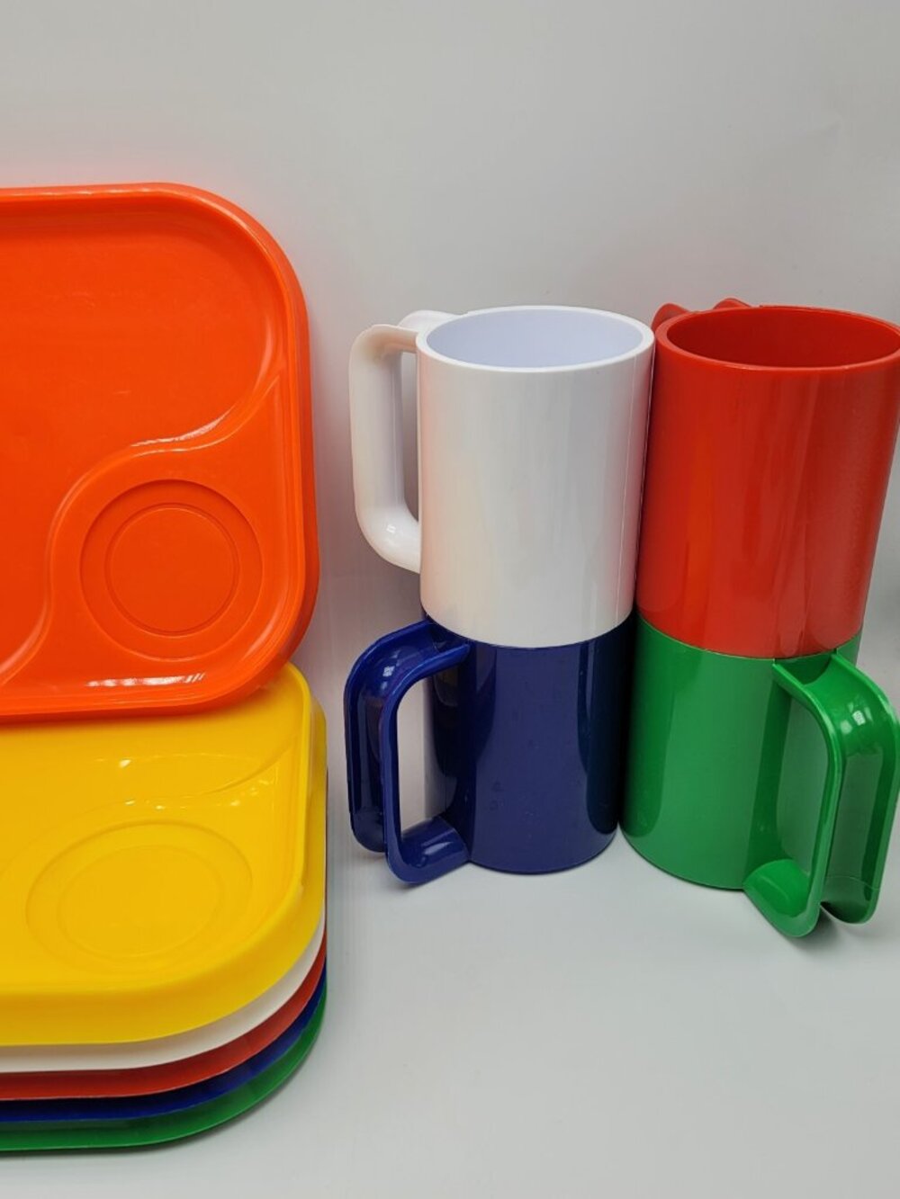 10 Ingrid Snack Plastic Square Plates Mugs Cups Red Yellow Green White Orange